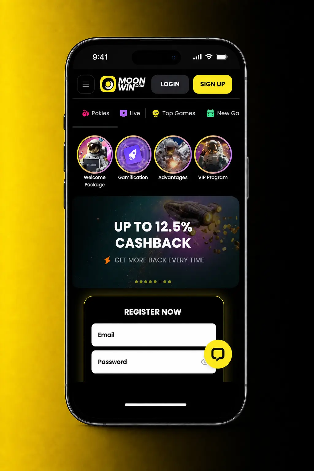 Step-by-step guide to registering on Moonwin Australia, showing sign-up form with email, mobile, or Google options.