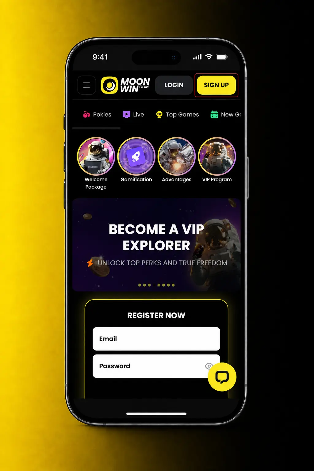 Step-by-step guide to registering on Moonwin Australia, showing sign up form, verification, and welcome bonus activation.